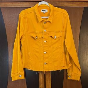 Rebel’s Vibrant Orange Cropped Jean Jacket w/Raw Edge Hem & Initial R Buttons